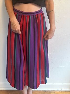Vintage Purple & Red Striped Midi Skirt
